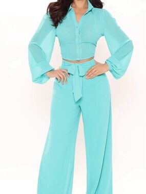 Fashion Nova Coral Tie-Front Wide Leg Pants